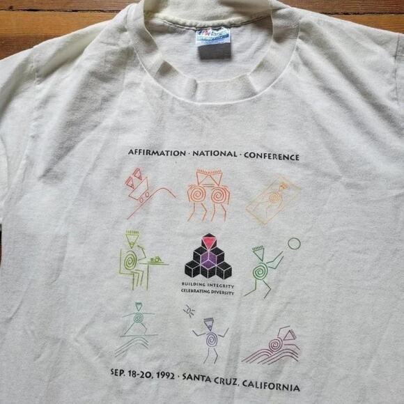 Vtg 90s AFFIRMATION NATIONAL CONFERENCE Art Graphic T Shirt Med Single Stitch - Picture 2 of 4